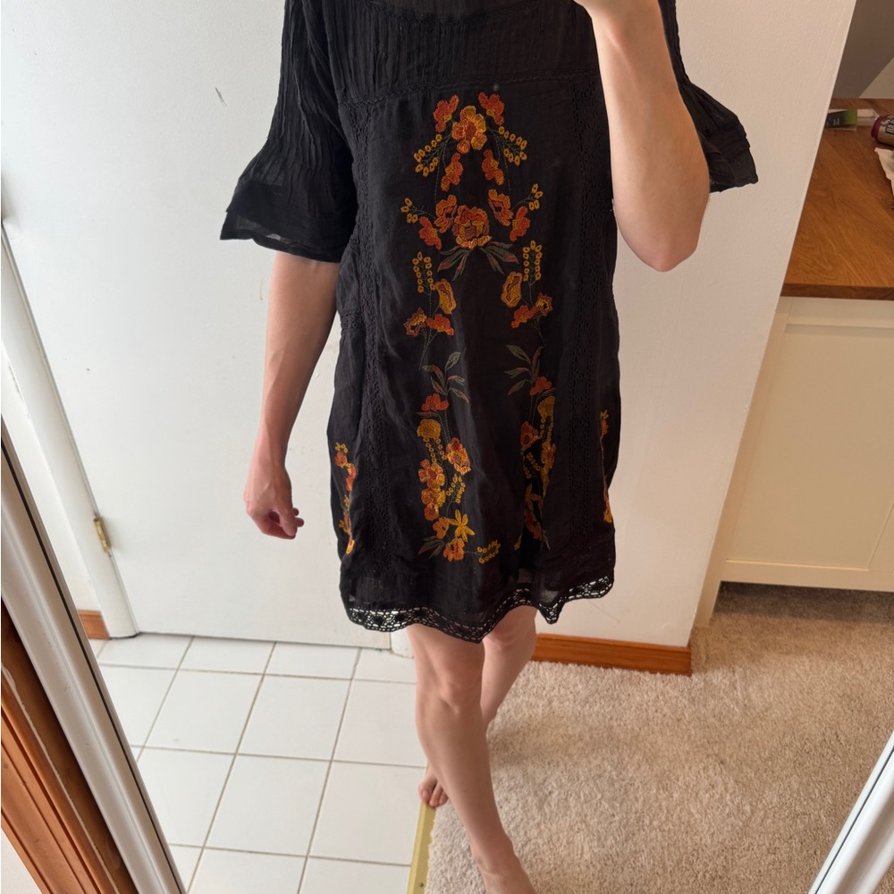 Floral Embroidered Black Dress